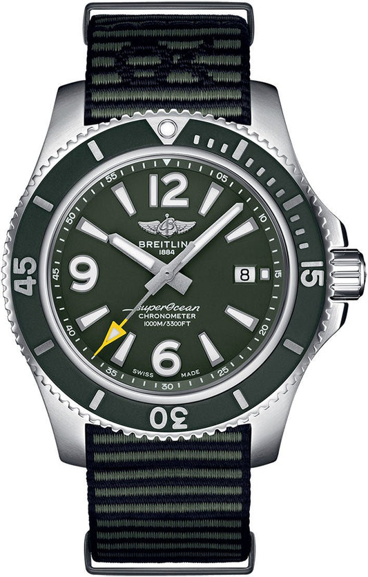 Breitling Superocean Automatic 44mm Outerknown Green Dial Green Nylon Strap Watch for Men - A17367A11L1W1