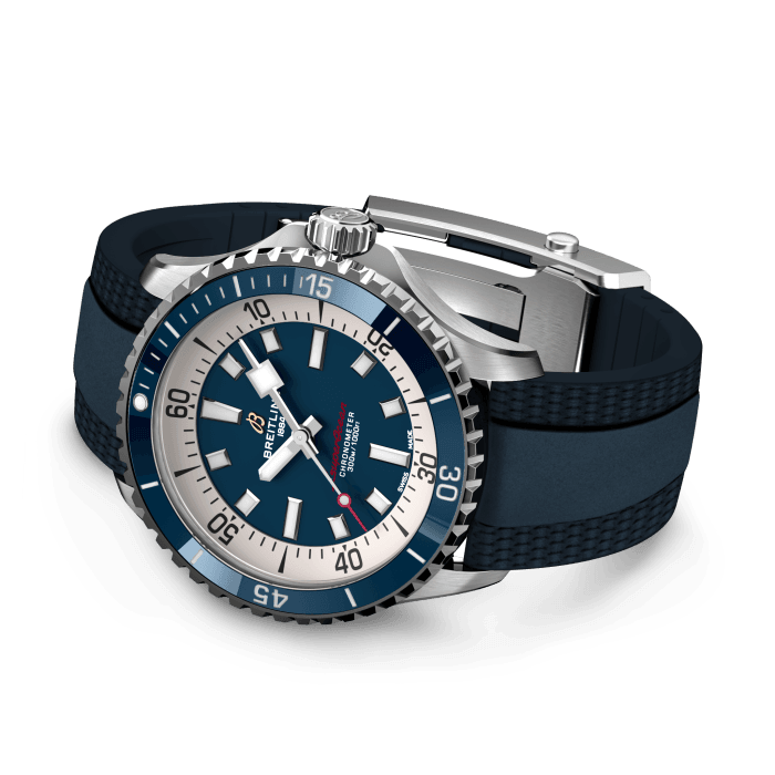 Breitling Superocean Automatic 42mm Blue Dial Blue Rubber Strap Watch for Men - A17375E71C1S1