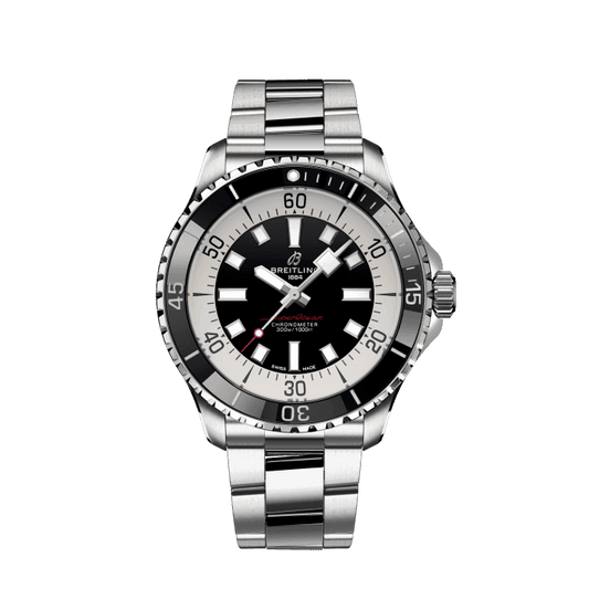 Breitling Superocean Automatic 44mm Black Dial Silver Steel Strap Watch for for Men - A17376211B1A1