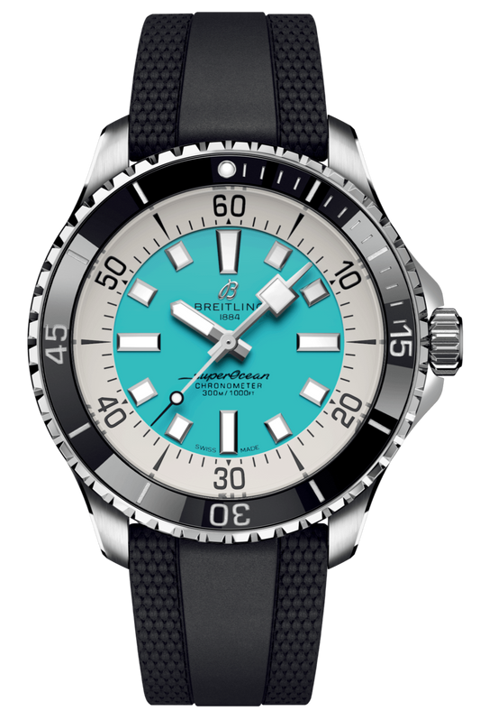 Breitling Superocean Automatic 44 Turquoise Dial Black Rubber Strap Watch for Men - A17376211L2S1
