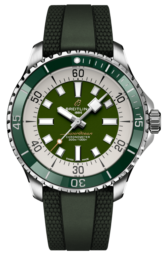 Breitling Superocean Automatic 44 Green Dial Green Rubber Strap Watch for Men - A17376A31L1S1