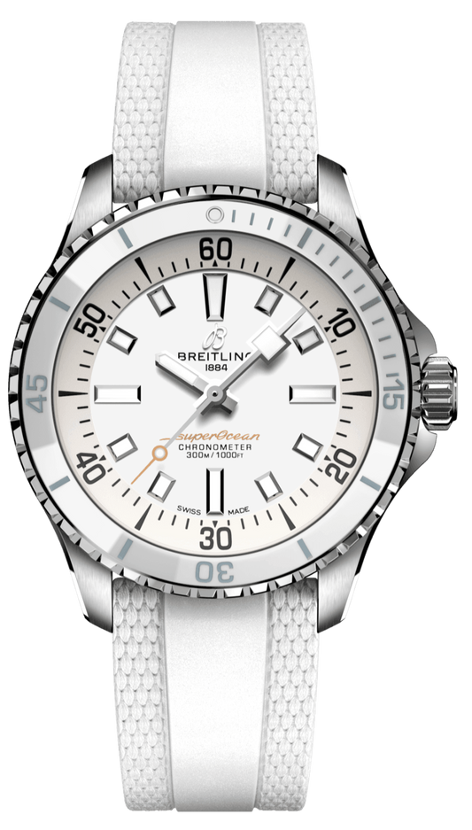 Breitling Superocean Automatic 36 White Dial White Rubber Strap Watch for Men - A17377211A1S1