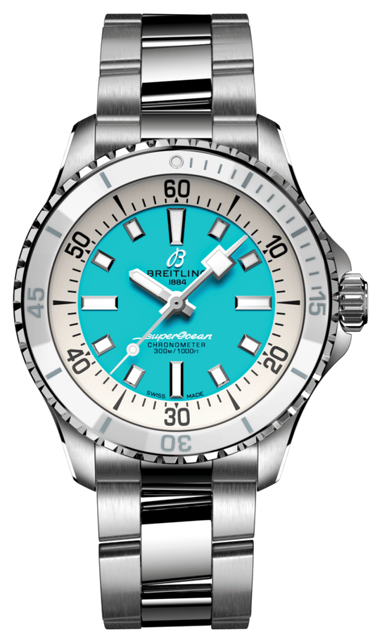 Breitling Superocean Automatic 36 Turquoise Dial Silver Steel Strap Watch for Men - A17377211C1A1