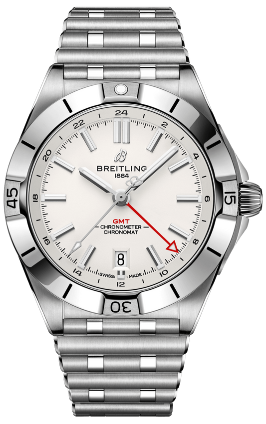 Breitling Chronomat GMT 40 White Dial Silver Steel Strap Watch for Men - A32398101A1A1