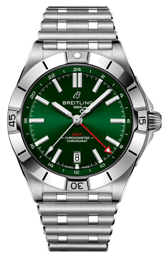 Breitling Chronomat GMT 40 Green Dial Silver Steel Strap Watch for Men - A32398101L1A1