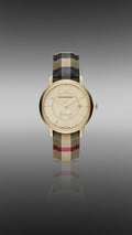 Burberry The Classic Round Gold Dial Black Leather Strap Unisex Watch  - BU10001