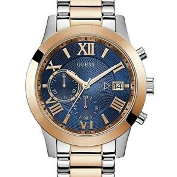 Guess Atlas Chronograph Blue Dial Two Tone Steel Strap Watch for Men - W0668G6