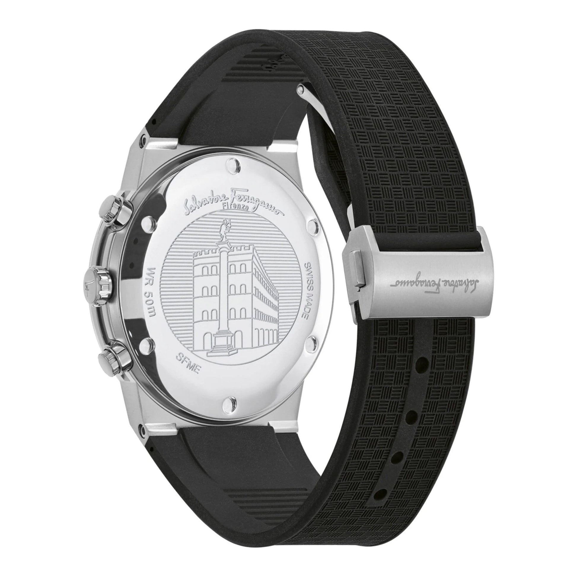 Salvatore Ferragamo Sapphire Chronograph Black Dial Black Silicone Strap Watch for Men - SFME00121