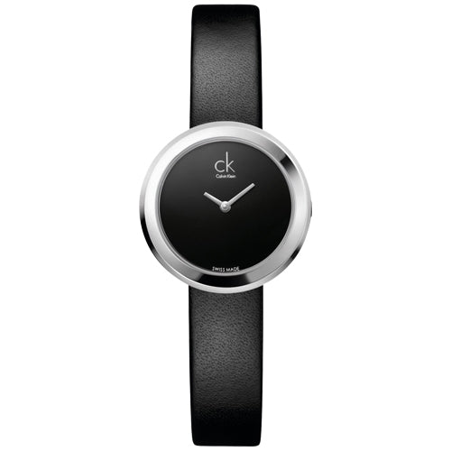 Calvin Klein Firm Black Dial Black Leather Strap Watch for Women - K3N231C1