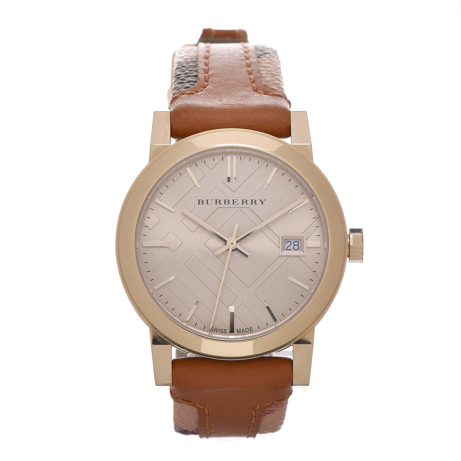 Burberry The City Champagne Dial Brown Leather Strap Watch for Women - BU9133