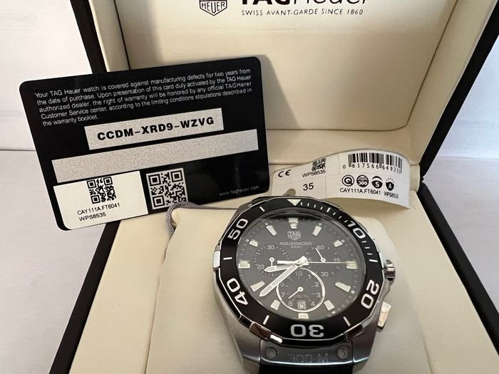 Tag Heuer Carrera Aquaracer Quartz Chronograph Black Dial Black Rubber Strap Watch for Men - CAY111A.FT6041