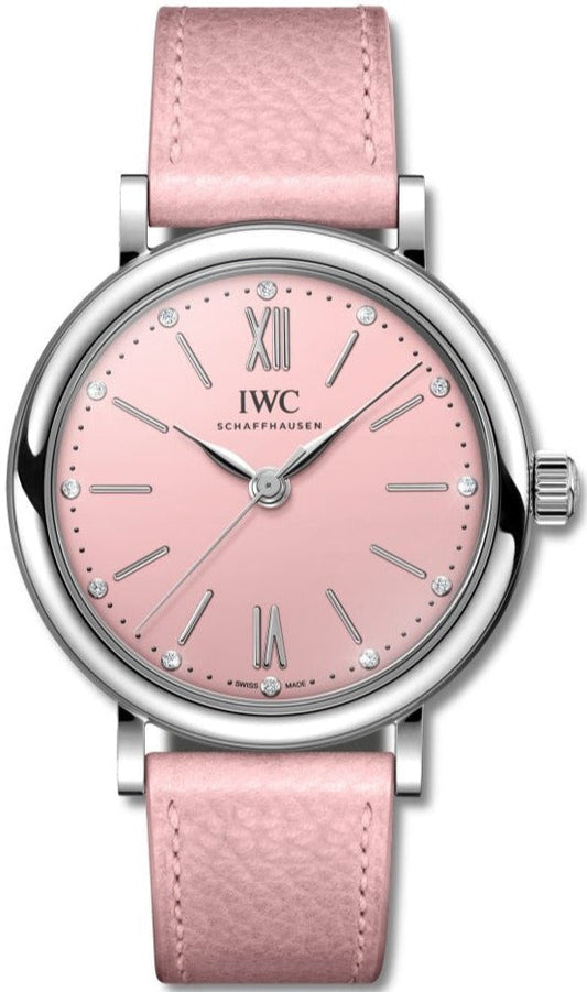 IWC Portofino Automatic Pink Dial Pink Leather Strap Watch for Women - IW357417