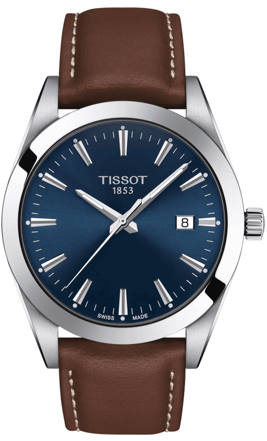 Tissot Gentleman Blue Dial Brown Leather Strap 40mm Watch For Men - T127.410.16.041.00