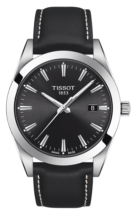 Tissot Gentleman Black Dial Leather Strap Watch For Men - T127.410.16.051.00
