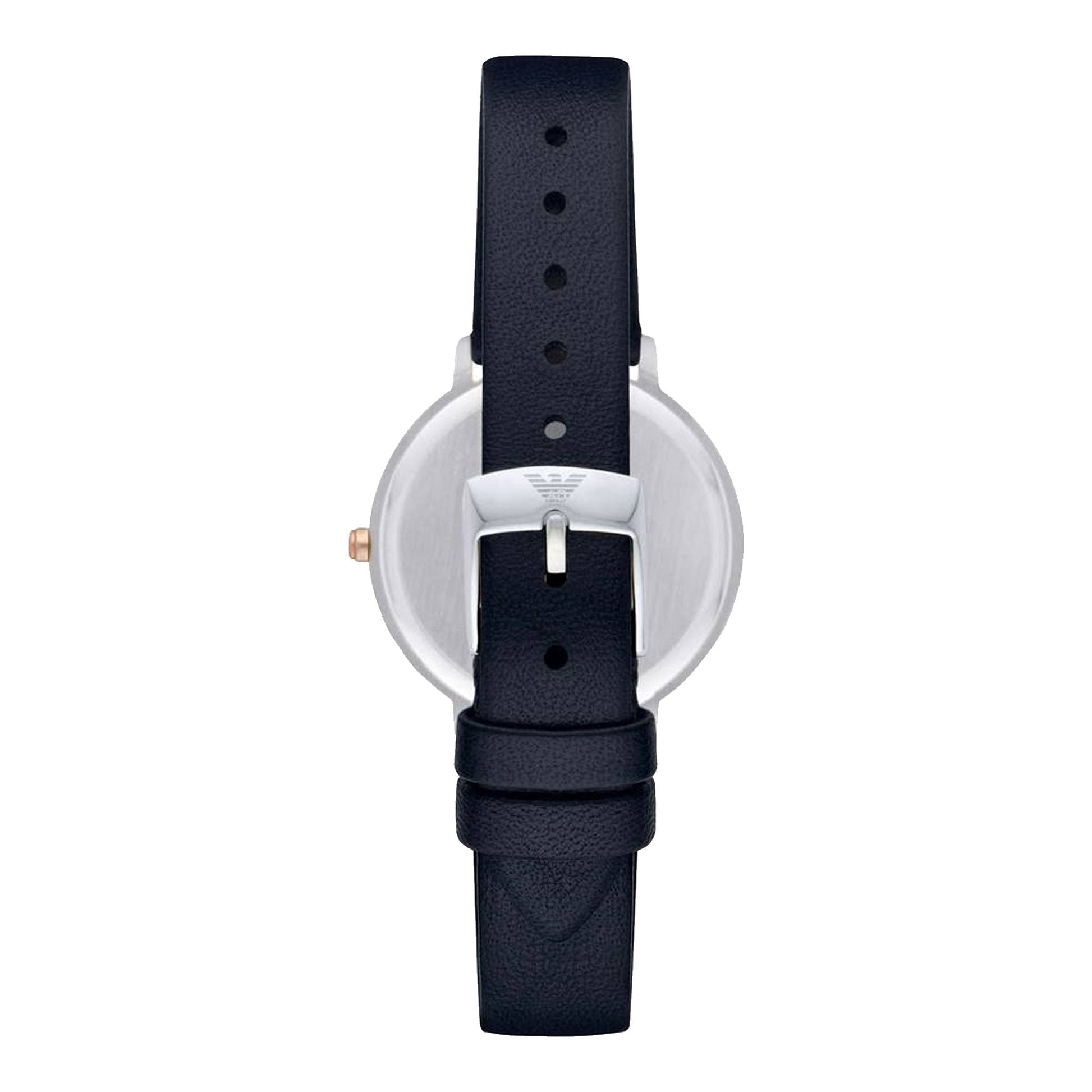 Emporio Armani Kappa White Mother of Pearl Dial Black Leather Strap Watch For Women - AR2509