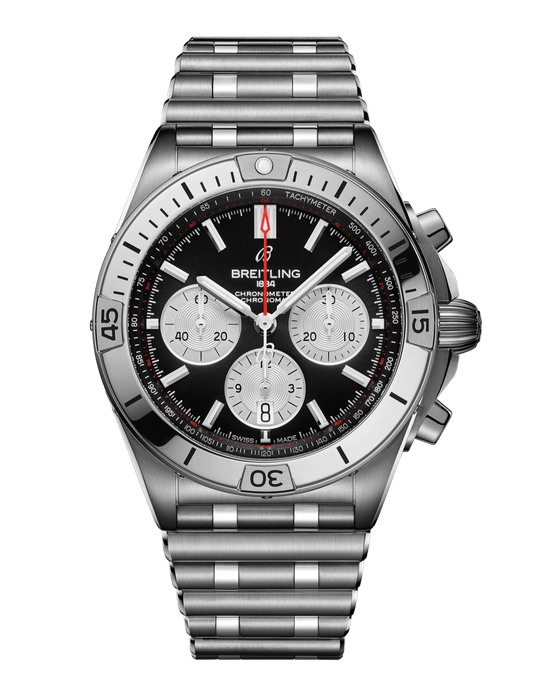 Breitling Chronomat B01 42mm Black Dial Silver Steel Strap Watch for Men - AB0134101B1A1