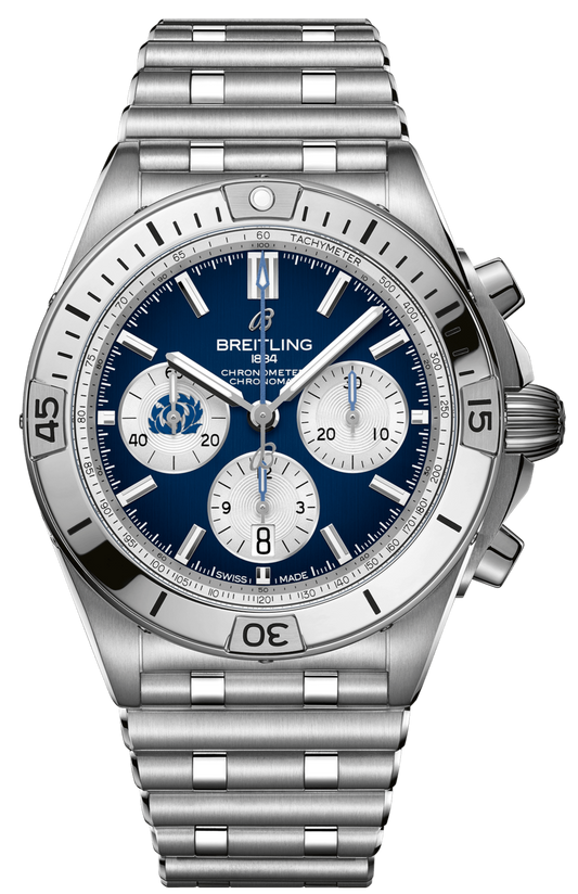 Breitling Chronomat B01 42 Six Nations Scotland Blue Dial Silver Steel Strap Watch for Men - AB0134A51C1A1