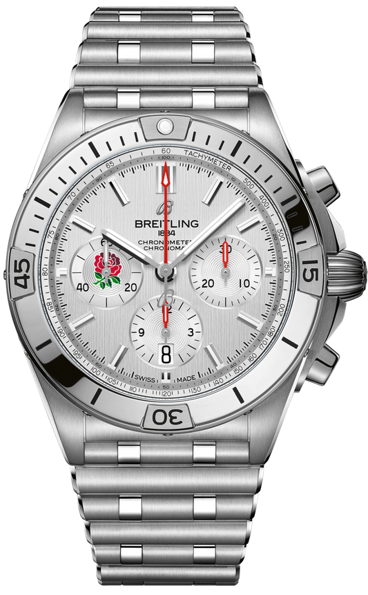 Breitling Chronomat B01 42 Six Nations England White Dial Silver Steel Strap Watch for Men - AB0134A71A1A1