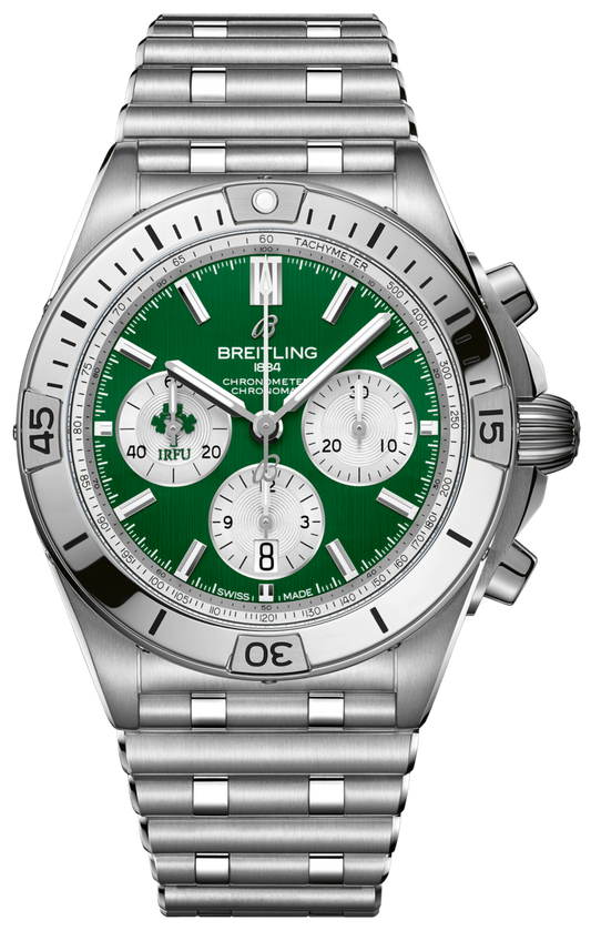 Breitling Chronomat B01 42 Six Nations Ireland Green Dial Silver Steel Strap Watch for Men - AB0134A91L1A1
