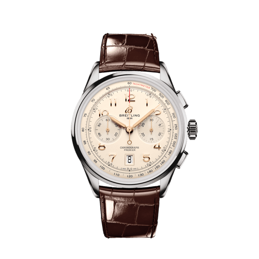 Breitling Premier B01 Chronograph 42 White Dial Brown Leather Strap Watch for Men - AB0145211G1P1