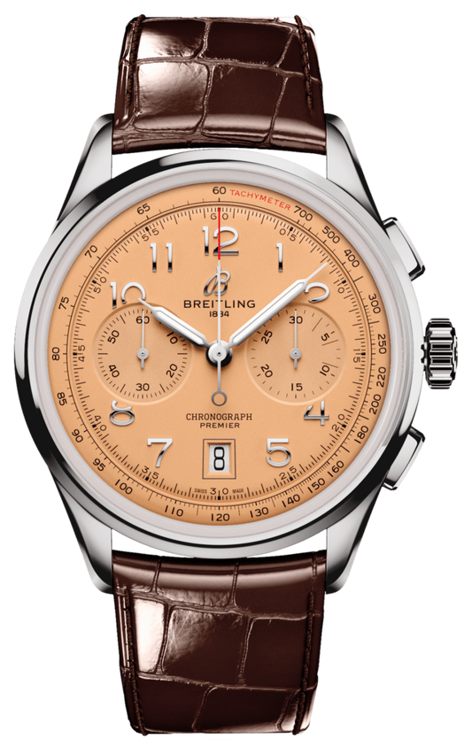 Breitling Premier B01 Chronograph 42 Beige Dial Brown Leather Strap Watch for Men - AB0145331K1P1