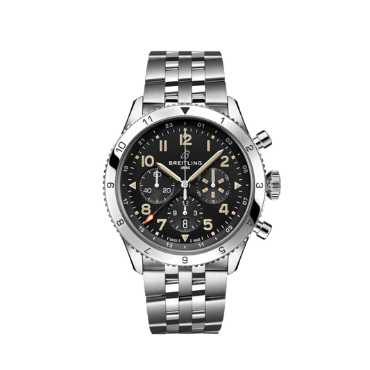 Breitling Super Avi B04 Chronograph GMT 46 P-51 Mustang Black Dial Silver Steel Strap Watch for Men - AB04453A1B1A1
