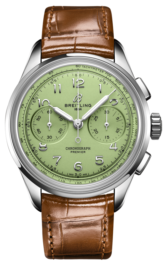 Breitling Premier B09 Chronograph 40 Green Dial Brown Leather Strap Watch for Men - AB0930D31L1P1