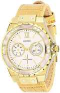 Guess Limelight Quartz Silver Dial Golden Leather Strap Watch For Women - W0775L2