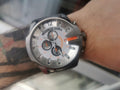 Diesel Mega Chief Quartz Chronograph White Dial Silver Steel Strap Watch For Men - DZ4328