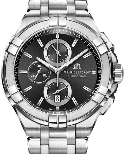 Maurice Lacroix Aikon Chronograph Black Dial Silver Steel Strap Watch for Men - AI1018-SS002-330-1