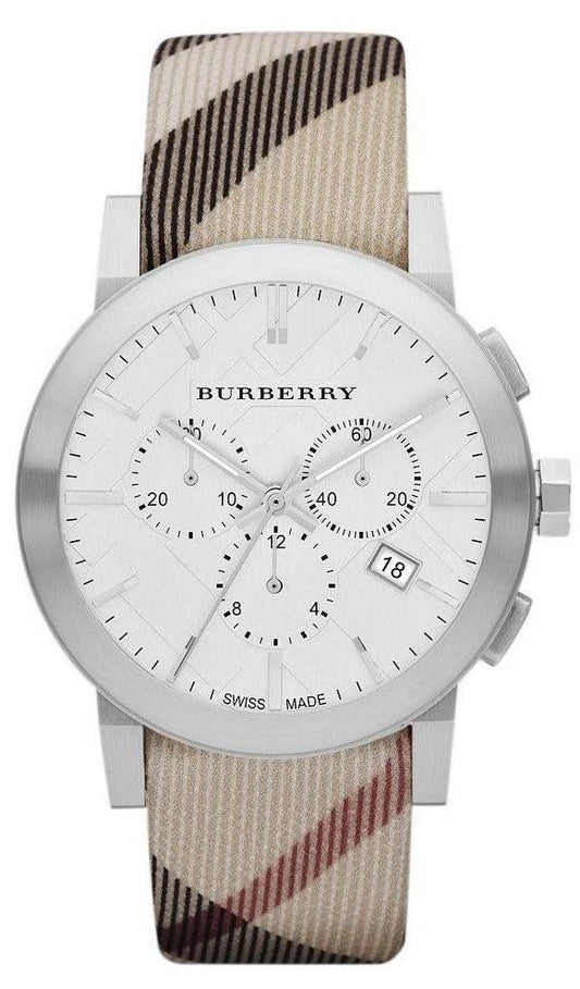 Burberry The City Nova White Dial Beige Leather Strap Watch for Men - BU9357