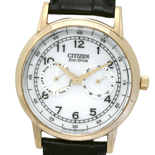 Citizen Watch Eco Drive Day & Date White Dial Black Leather Strap Watch For Men - AO9003-16A