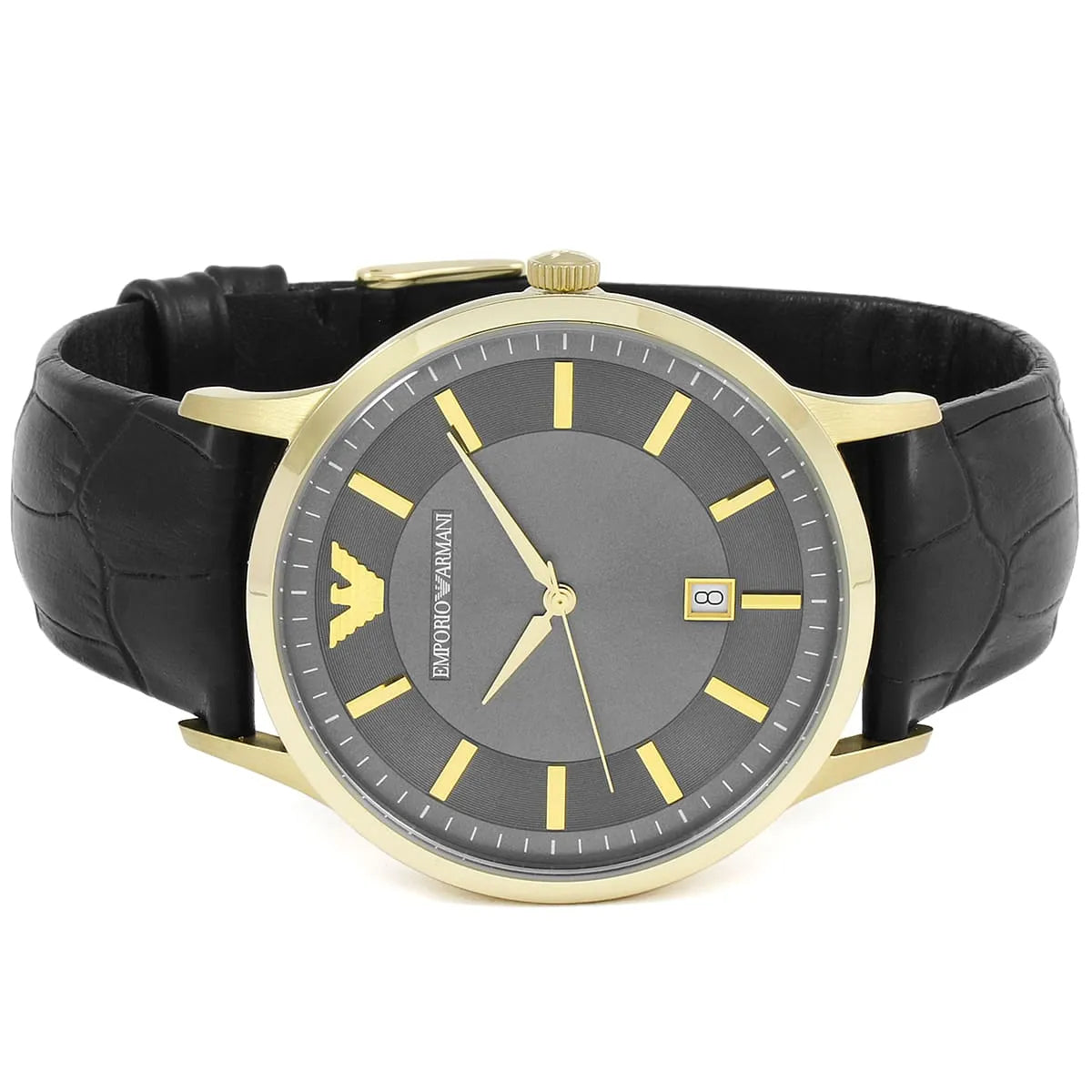 Emporio Armani Renato Quartz Grey Dial Black Leather Strap Watch For Men - AR11049