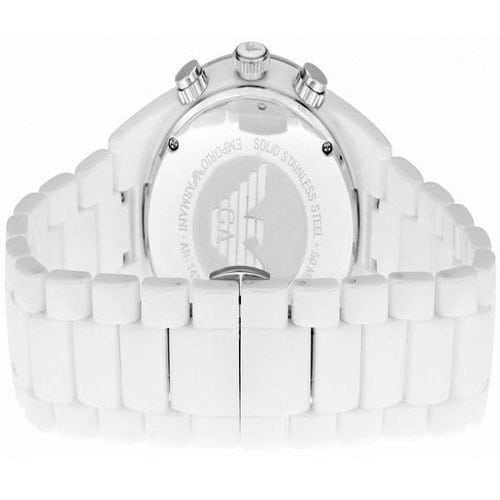 Emporio Armani Ceramica Chronograph White Dial White Steel Strap Watch For Men - AR1453