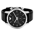 Emporio Armani Classic Chronograph Black Dial Black Leather Strap Watch For Men - AR1733