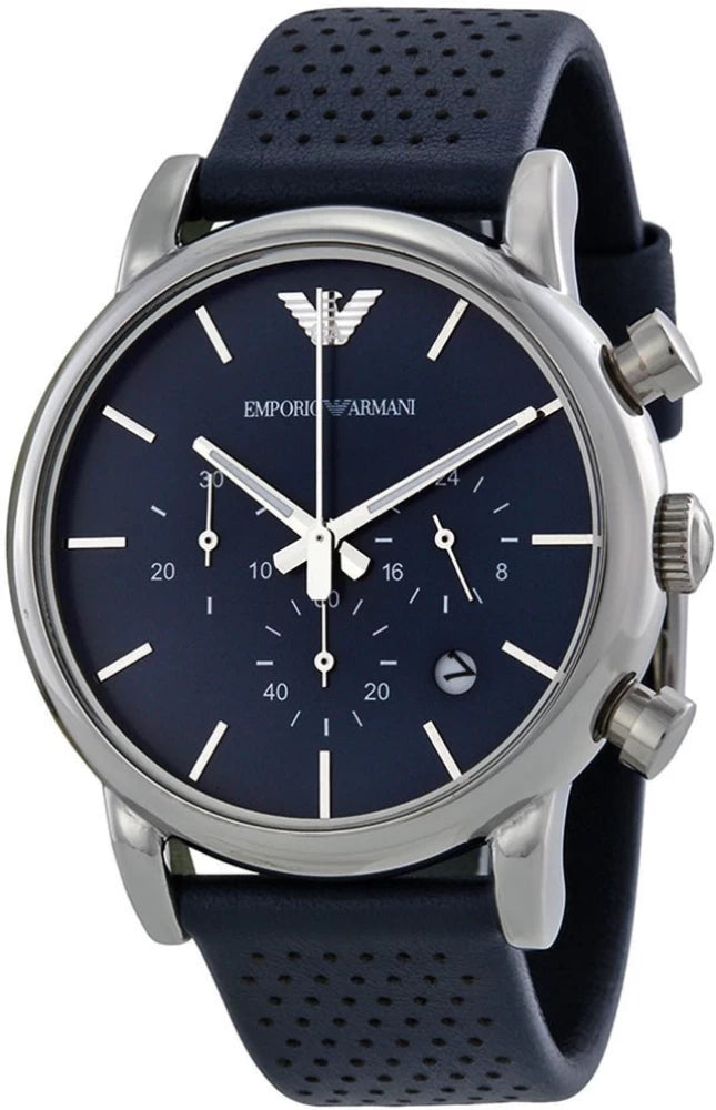 Emporio Armani Luigi Chronograph Blue Dial Black Leather Strap Watch For Men - AR1736