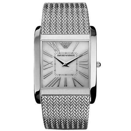 Emporio Armani Super Slim Quartz White Dial Silver Mesh Bracelet Watch For Women - AR2015