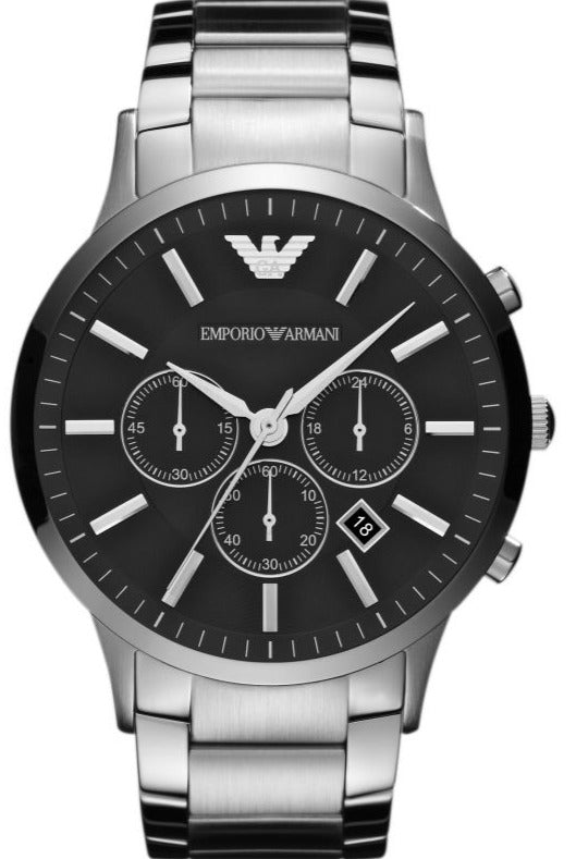 Emporio Armani Sportivo Chronograph Black Dial Silver Steel Strap Watch For Men - AR2460