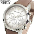 Emporio Armani Classic Chronograph Silver Dial Brown Leather Strap Watch For Men - AR2471