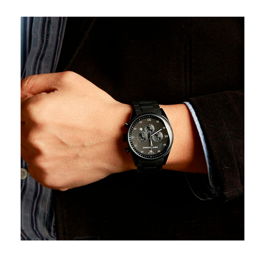 Emporio Armani Sportivo Chronograph Black Dial Black Steel Strap Watch For Men - AR5889