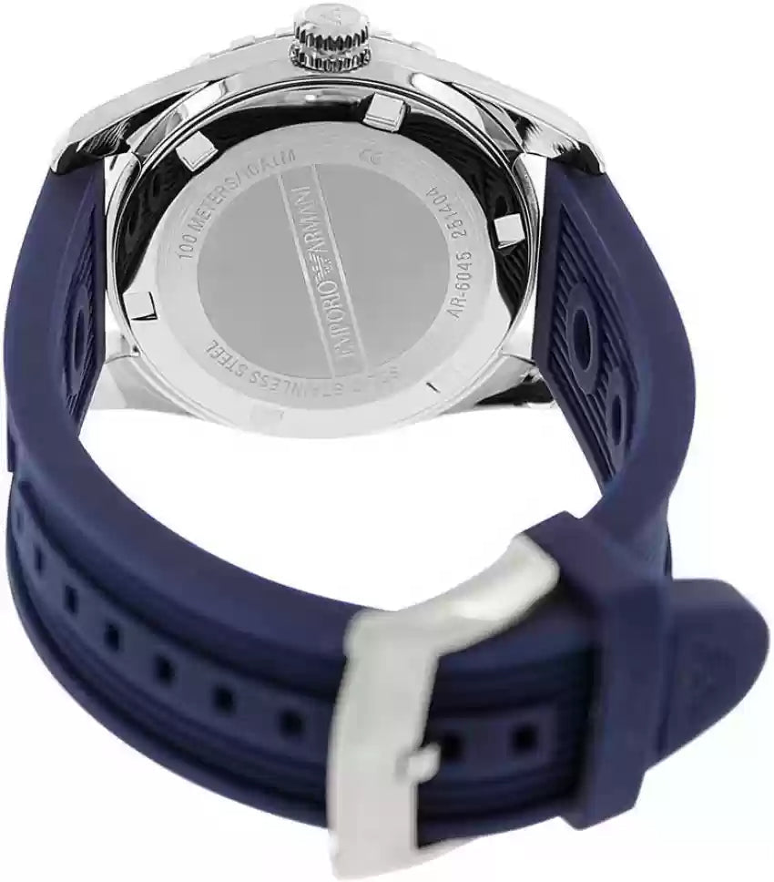 Emporio Armani Sportivo Chronograph Quartz Blue Dial Blue Rubber Strap Watch For Men - AR6045