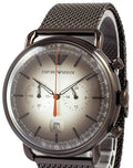 Emporio Armani Aviator Chronograph Grey Dial Brown Mesh Bracelet Watch For Men - AR11169
