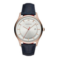 Emporio Armani Classic Silver Dial Blue Leather Strap Watch For Men - AR11131