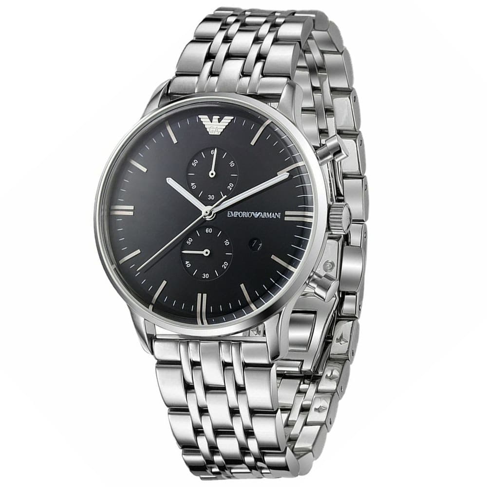 Emporio Armani Gianni Chronograph Black Dial Silver Steel Strap Watch For Men - AR80009