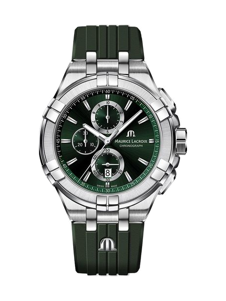 Maurice Lacroix Aikon Chronograph Green Dial Green Rubber Strap Watch for Men  - AI1018-SS000-630-5