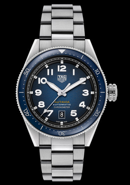 Tag Heuer Autavia Isograph Calibre 5 Automatic Blue Dial Silver Steel Strap Watch for Men - WBE5112.EB0173