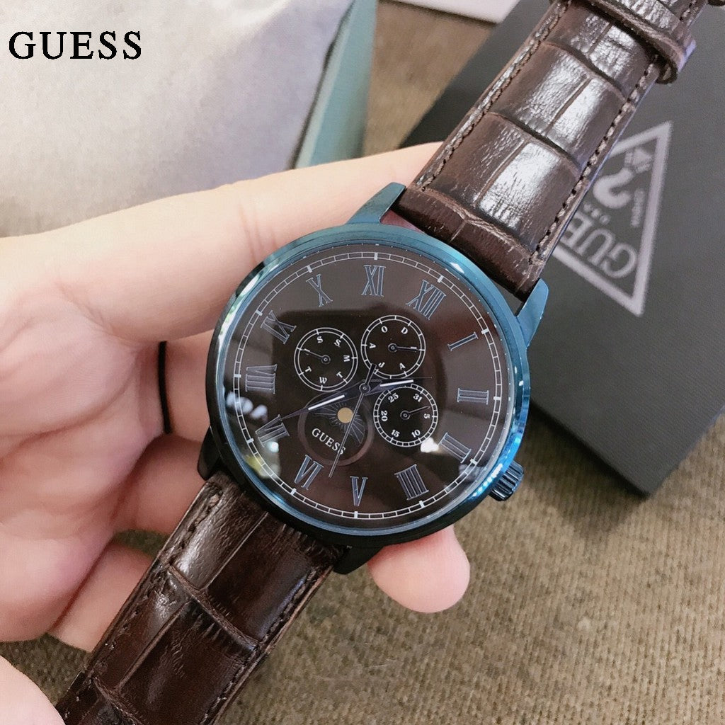 Guess Delancy Analog Brown Dial Brown Leather Strap Watch For Men - W0870G3