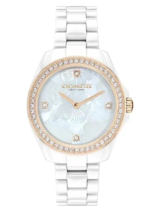 Coach Preston Mother of Pearl Dial White Steel Strap Watch for Women - 14503662