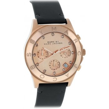 Marc Jacobs Blade Rose Gold Dial Black Leather Strap Watch for Women - MBM1188