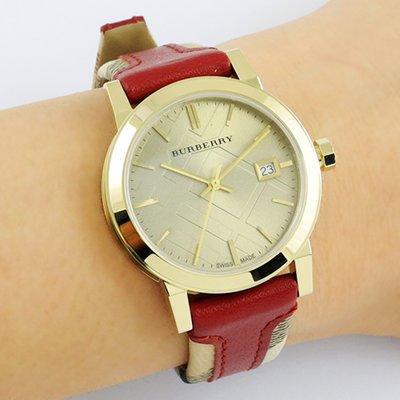Burberry Heritage Nova Gold Dial Red Leather Strap Watch for Women - BU9111